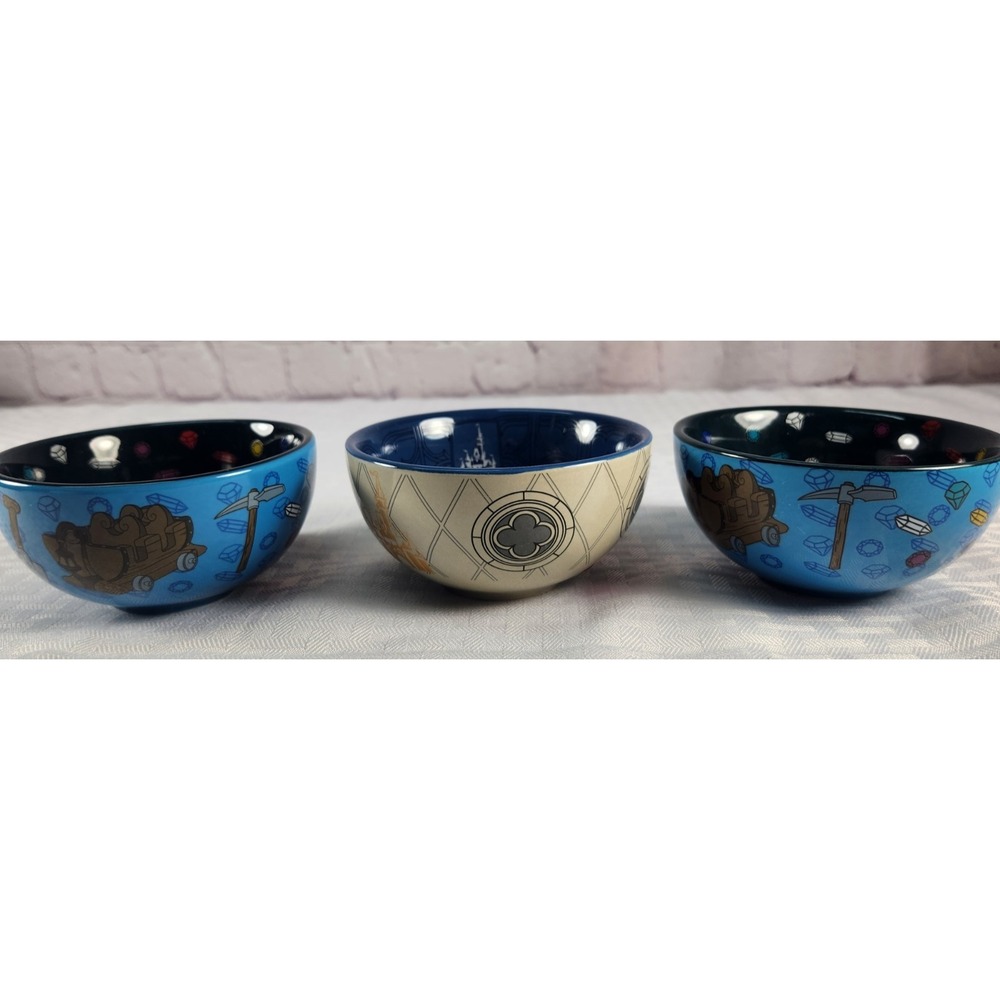 Disney Cinderella's Castle & Mine Train Bowls Lot of 3